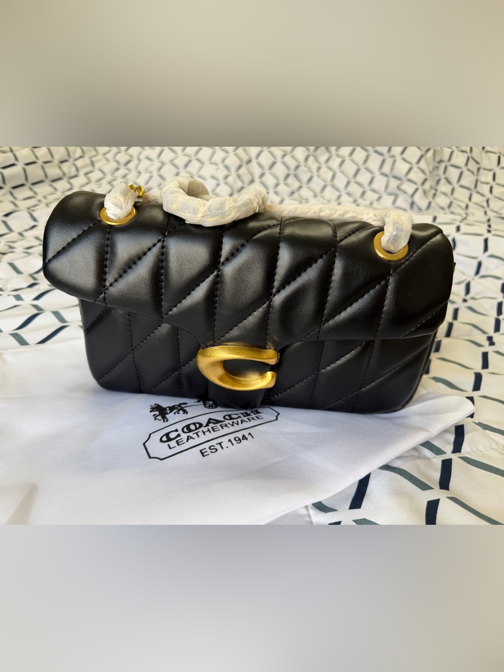 Coach Black Quilted Leather Shoulder Bag with Gold C-Clasp